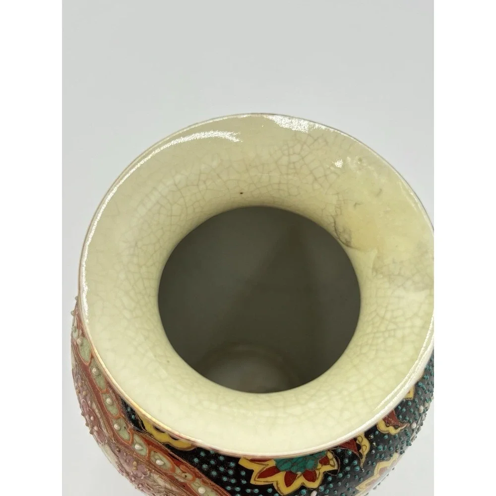 Vintage Japanese Moriage Peacock Vase 9
